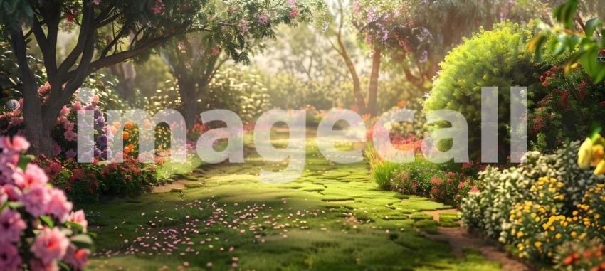 Beautiful garden during summer background - Ai Generated