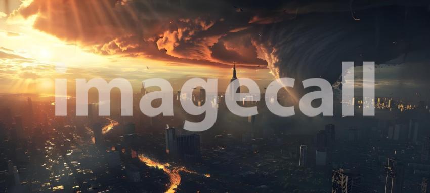 Powerful tornado in city background - Ai Generated