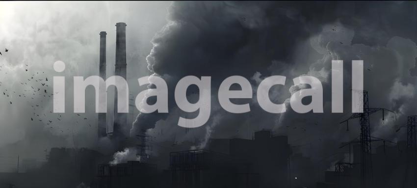 Industrial Landscape: Smoke Rising from Power Plant Chimneys, Fa