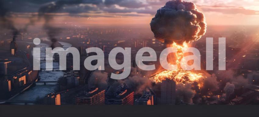 Explosion nuclear bomb in a city background - Ai Generated
