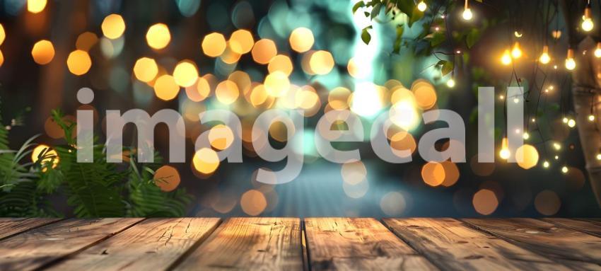 Wooden Table with bokeh effect background
