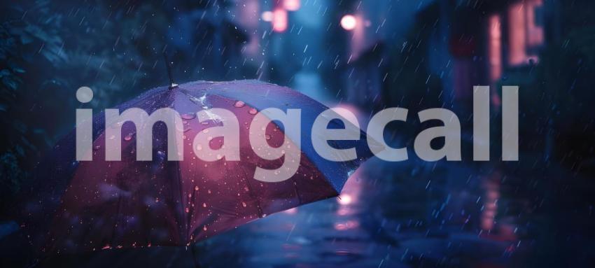 A Dash of Red in the Night: A Lonely Umbrella in the Rain