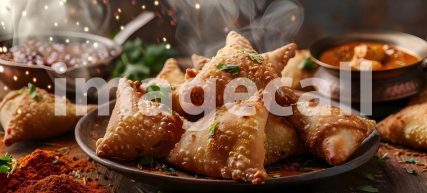 Samosas Indian special tradition background - Ai Generated