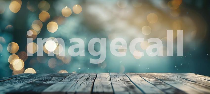 Warm bokeh blue tone vintage on wooden table - Ai Generated