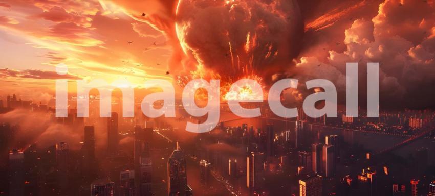 Explosion nuclear bomb in a city background - Ai Generated