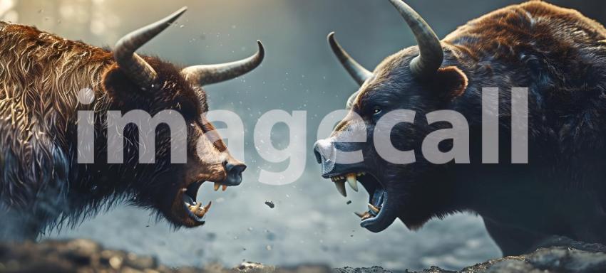 Financial and business Bull vs bear concept trader background - Ai Generated