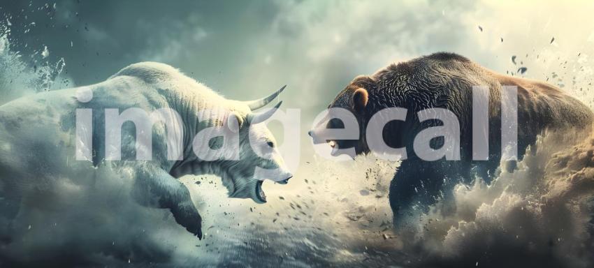 Financial and business Bull vs bear concept trader background - Ai Generated