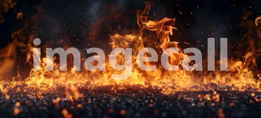 Fire flames isolated on black background, Abstract fire flames on black background - Ai Generated