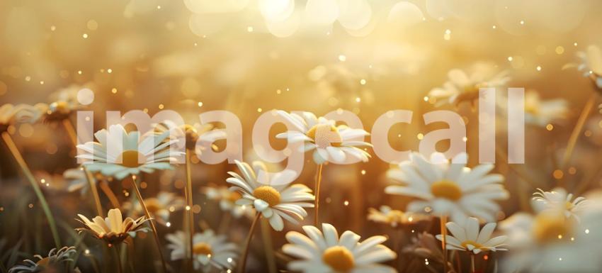 Whimsical Daisies flowers background, Dreamy Daisy Flower Field Scene, Charming Daisy Floral Fantasy - Ai Generated