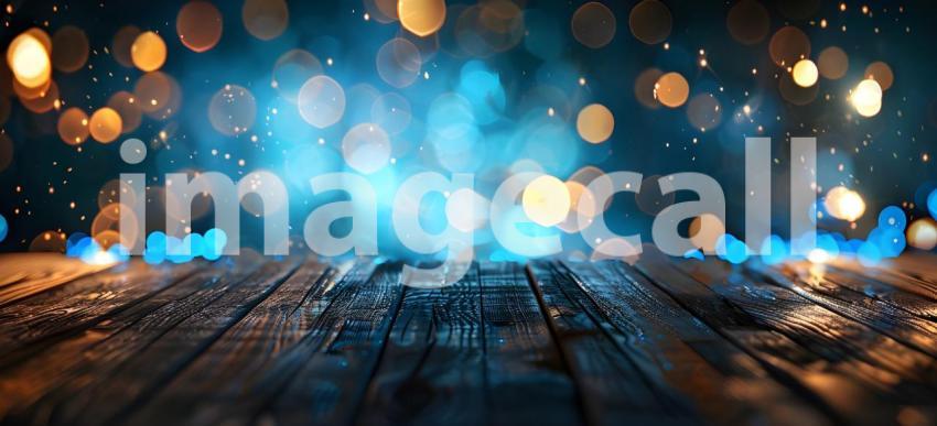 Warm bokeh blue tone vintage on wooden table - Ai Generated