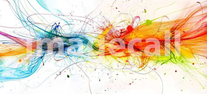 Vibrant Scribbles on White Background, Colorful Abstract Scribbl