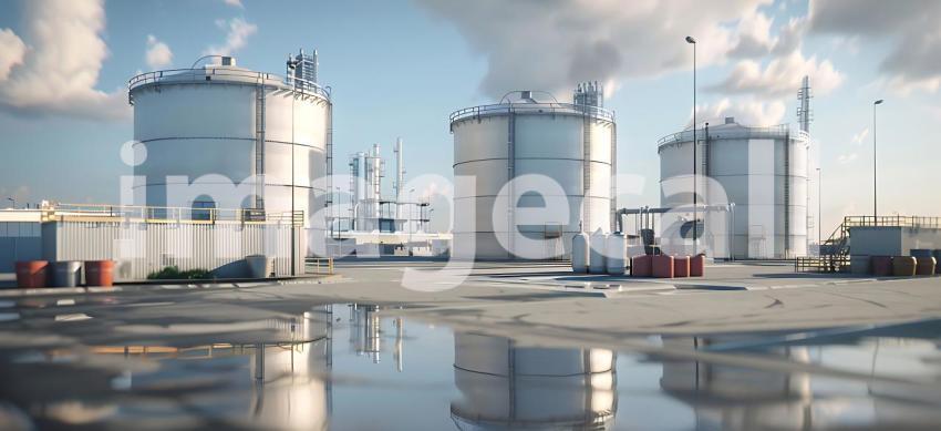Large storage tanks in Factory background - Ai Generated
