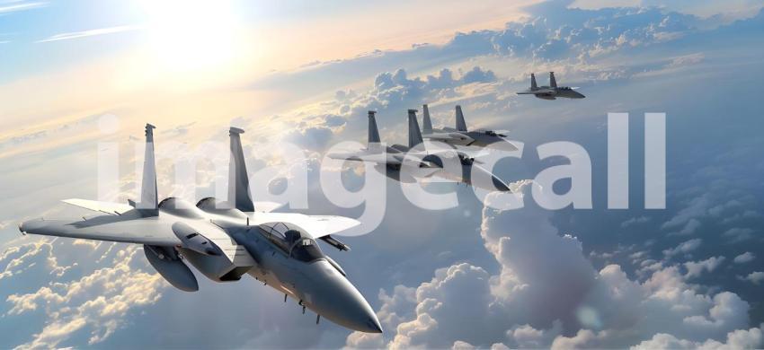 Fighter Jets Soaring in the Sky, Airborne Fighter Jets Scene, Aerial Background with Fighter Jets - Ai Generated