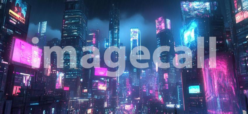 Cyberpunk City at Night with Neon Lights - Futuristic Urban Glow Background Design
