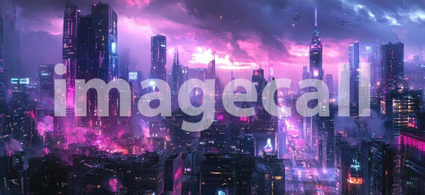 Cyberpunk City at Night with Neon Lights - Futuristic Urban Glow Background Design