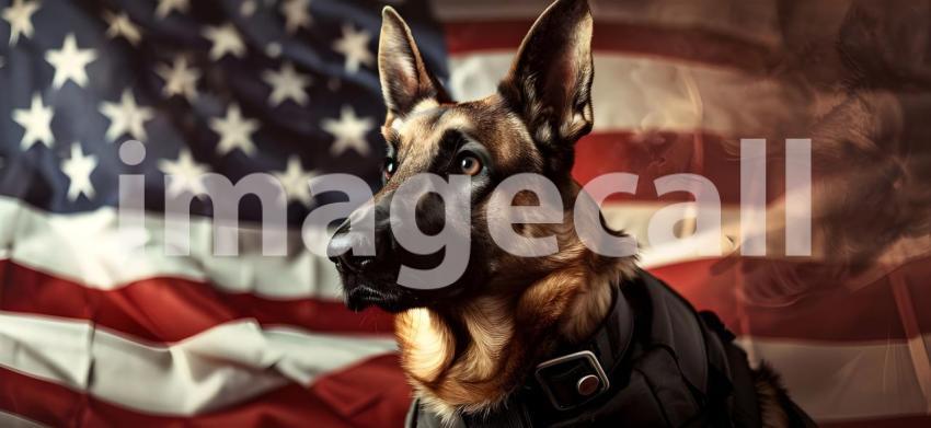Patriot dog wearing a US flag background - Ai Generated