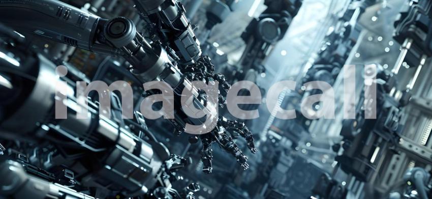 Automated Robot Arm Assembly Line Manufacturing background - Ai