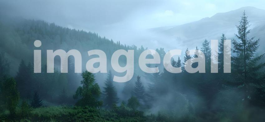 Enveloped in Mist: A Serene Mountain Landscape Shrouded in Clouds