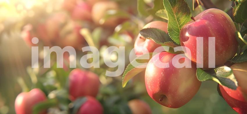 Fresh Apples with Blurred Background, Natural Apple Display Against Blurry Backdrop - Ai Generated