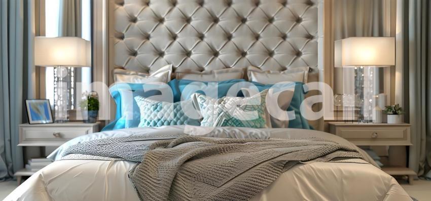 Luxurious Retreat: A Sumptuous Bedroom with Rich Wood Accents and Warm Lighting