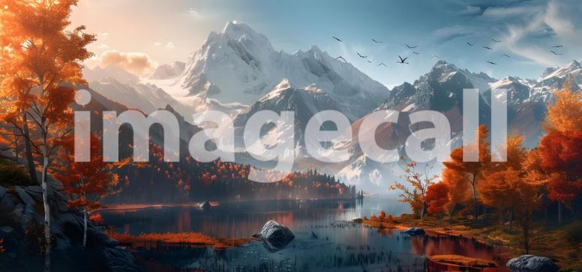 Panorama mountains autumn landscape background - Ai Generated