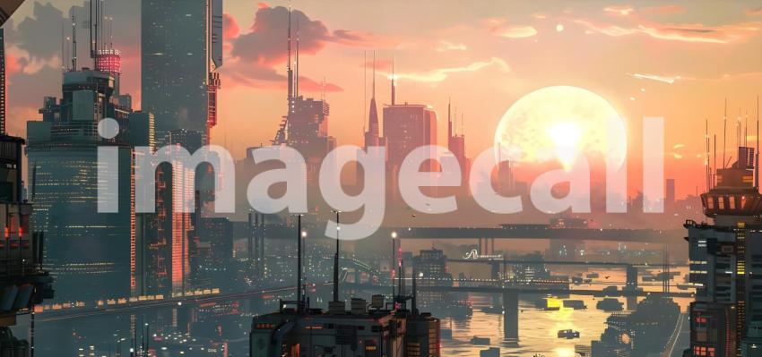 City skyline cyberpunk background - Ai Generated