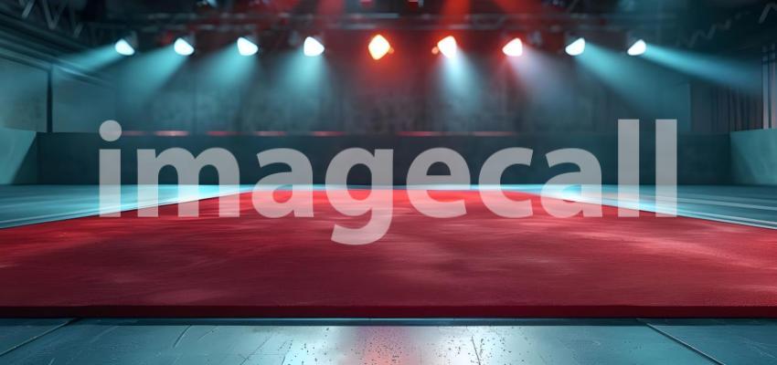 Dynamic Cheerleading Arena, Tumbling Mat with Stadium Lights background - Ai Generated