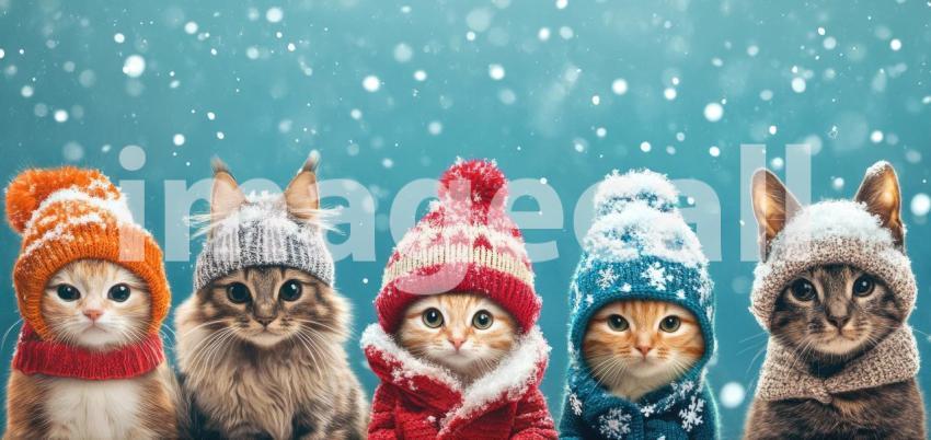 Winter Wonderland Kittens: Three Adorable Felines in Colorful Hats.