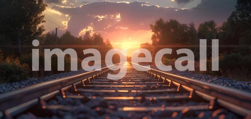 Railway track in the sunset background - Ai Generated