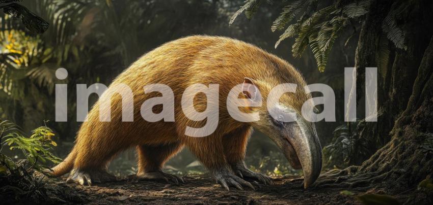 Golden Mole in the Rainforest. Close-up portrait of a small, furry mammal with a pointed snout. Perfect for nature, wildlife, and exotic animal themes.