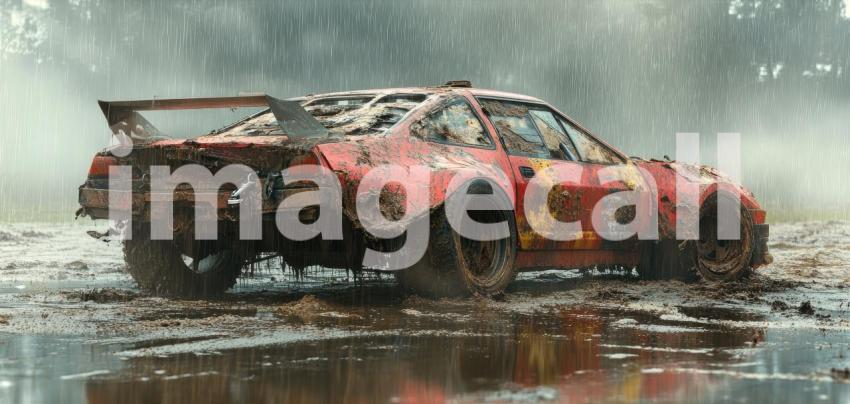 Muddy Mayhem: A rugged off-road vehicle powers through a muddy terrain, churning up a cloud of spray and showcasing its power and resilience