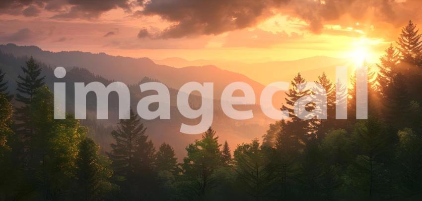 Smoky mountain sunset background - Ai Generated