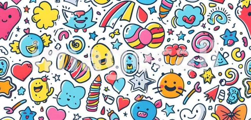 Cute doodle seamless pattern background - Ai Generated