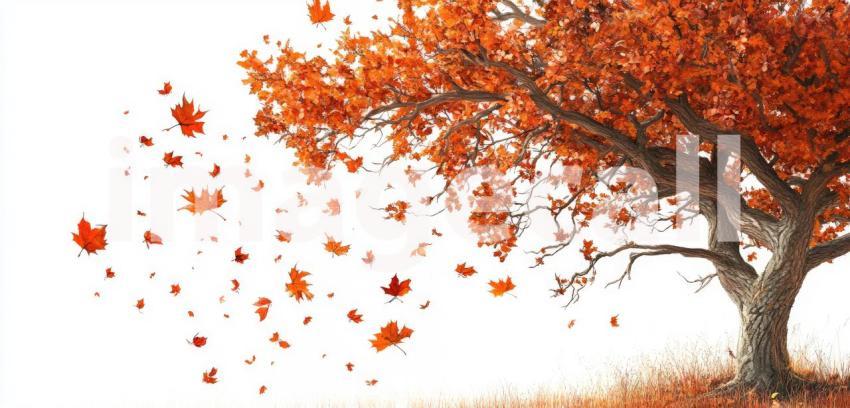 A Scattering of Autumn, Dried Leaves Against a Blank Canvas