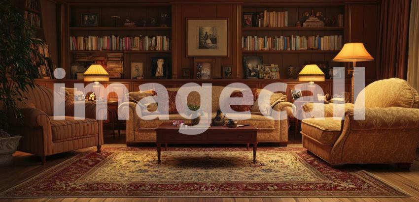 Hotel Lobby Comfort: Beige Sofas and Wooden Table, Warm Lighting and Flowers Create a Welcoming, Relaxing Atmosphere.