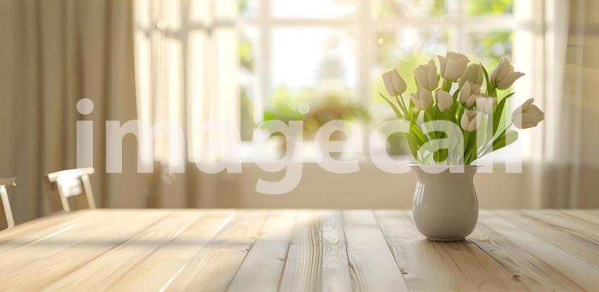 Dining table in a bright dining room background - Ai Generated