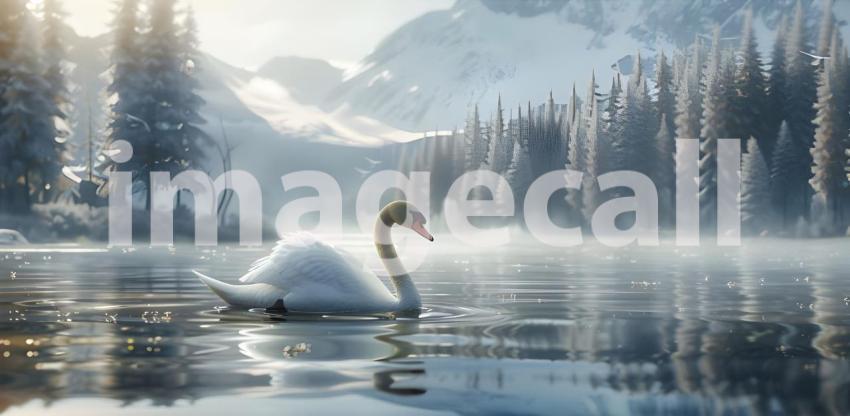 Swan floating on the lake background - Ai Generated