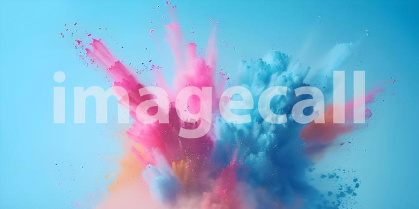 Vibrant Colored Powder Explosion on Solid Background - Ai Generated