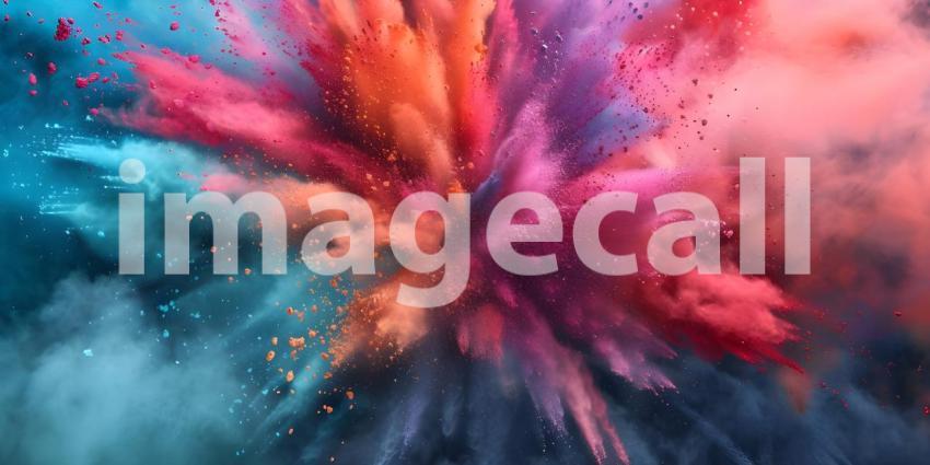 Vibrant Colored Powder Explosion on Solid Background - Ai Generated