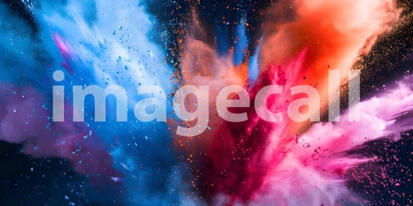Vibrant Colored Powder Explosion on Solid Background - Ai Generated