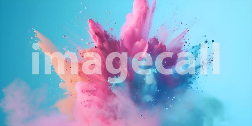 Vibrant Colored Powder Explosion on Solid Background - Ai Generated