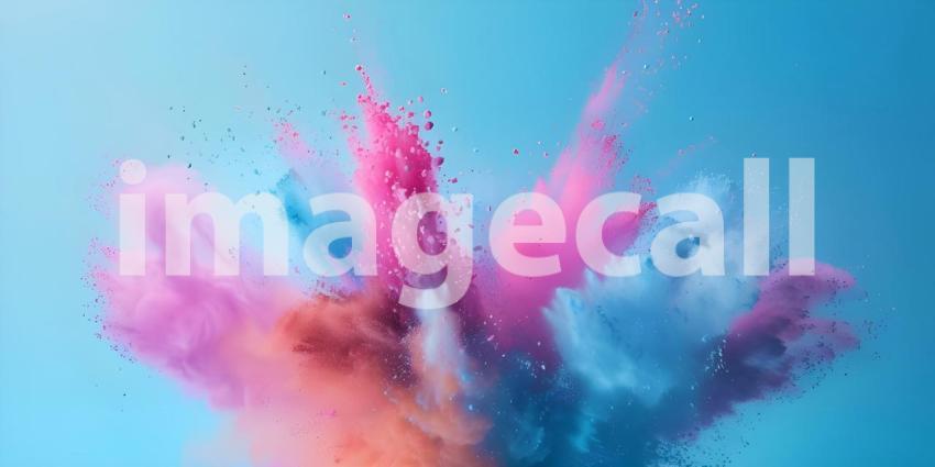 Vibrant Colored Powder Explosion on Solid Background - Ai Generated