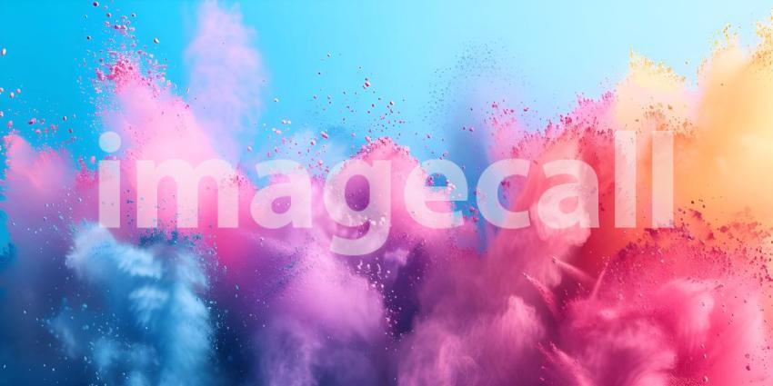 Vibrant Colored Powder Explosion on Solid Background - Ai Generated