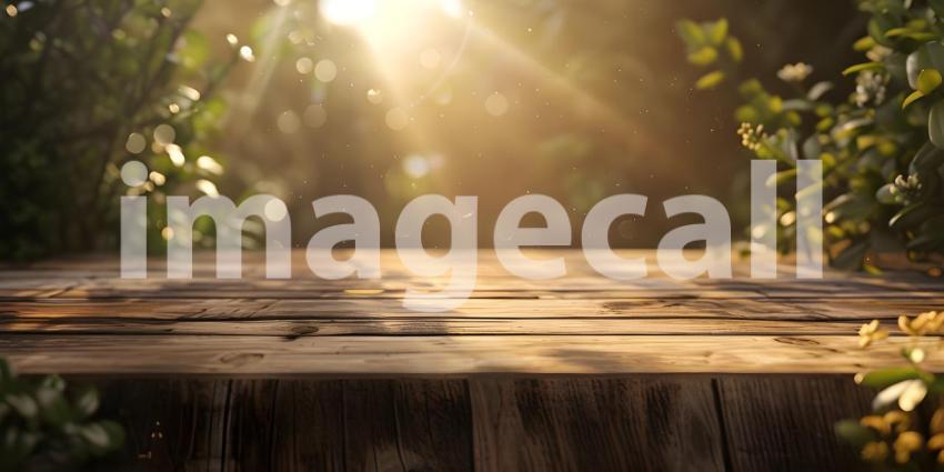 Natural Wooden Table with Blurred Bokeh Background - Ai Generated