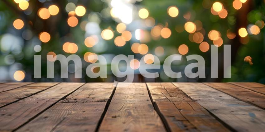 Natural Wooden Table with Blurred Bokeh Background - Ai Generated