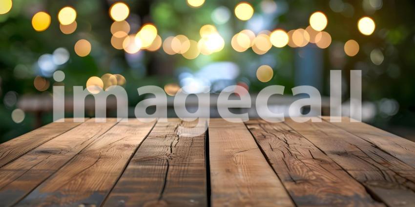 Natural Wooden Table with Blurred Bokeh Background - Ai Generated