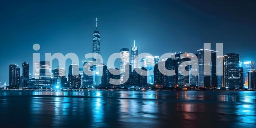 Futuristic cityscape at night - Ai Generated