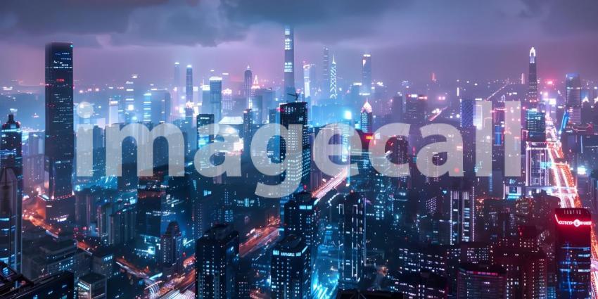 Futuristic cityscape at night - Ai Generated