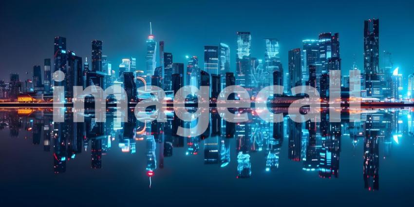 Futuristic cityscape at night - Ai Generated