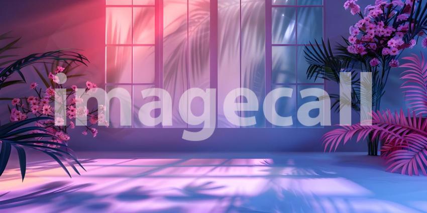 Abstract studio background for product presentation room with shadows, flowers - Ai Generated